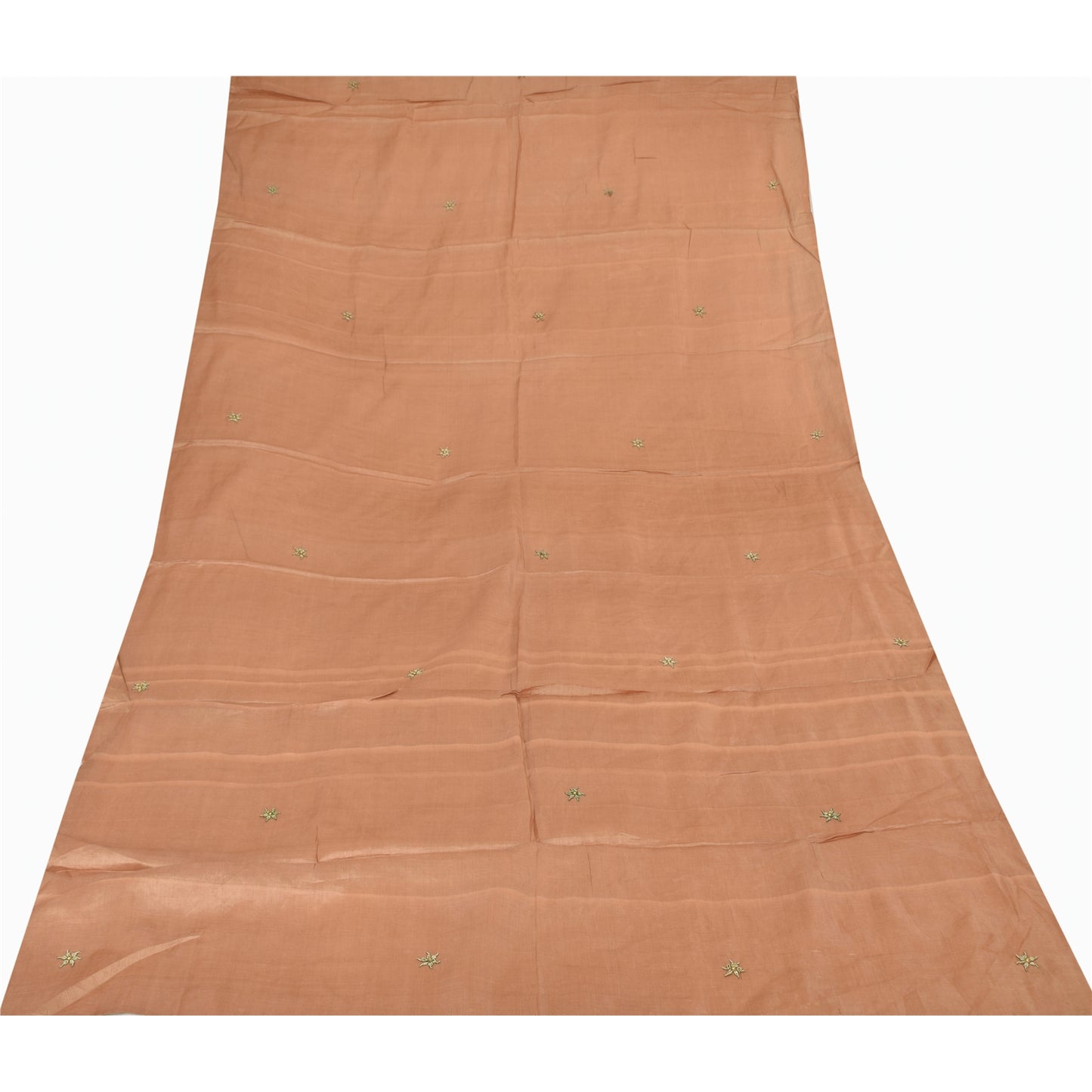 Sanskriti Vintage Light Brown Dupatta Long Stole Pure Silk Hand Beaded Wrap Veil