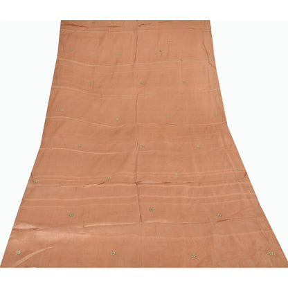 Sanskriti Vintage Light Brown Dupatta Long Stole Pure Silk Hand Beaded Wrap Veil