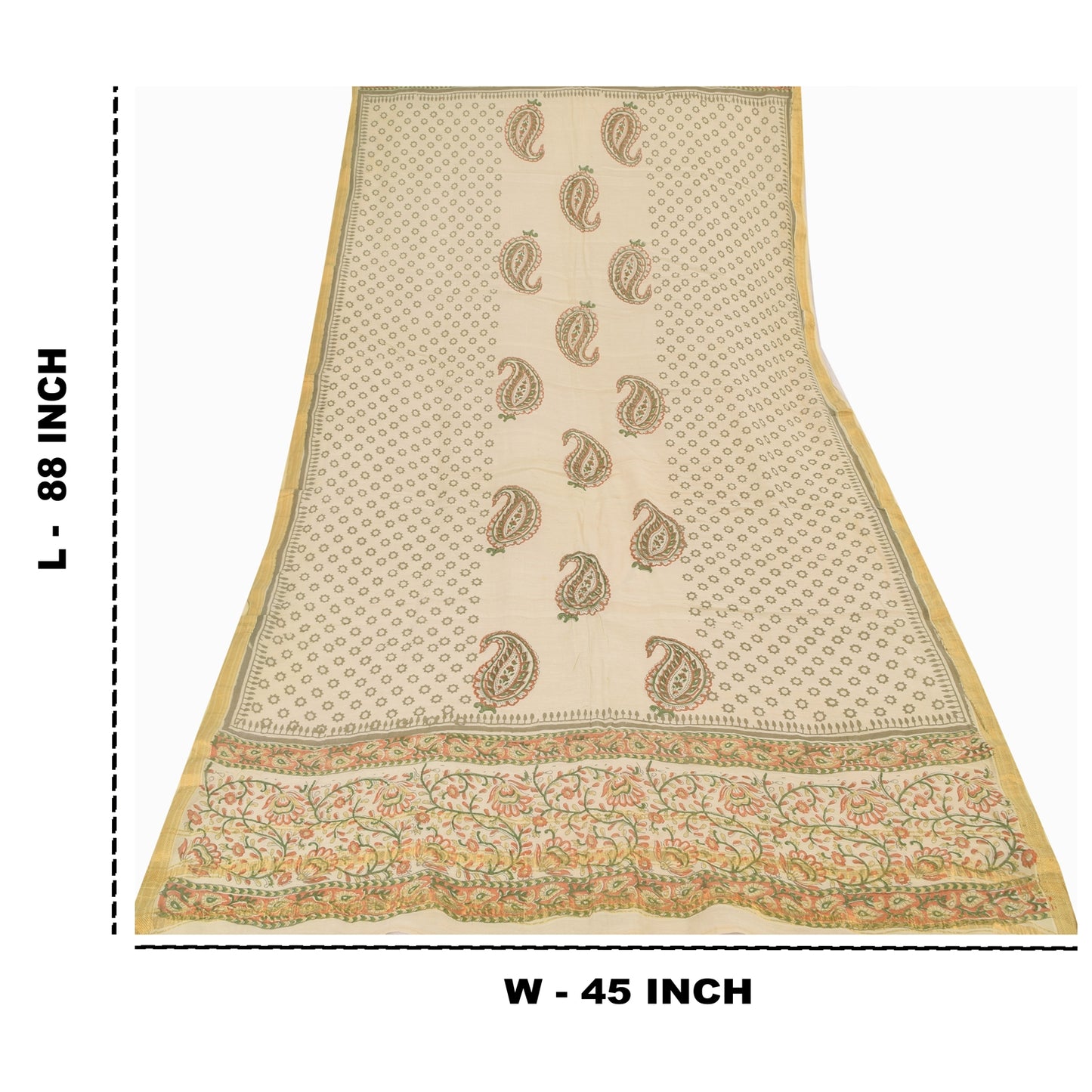 Sanskriti Vintage Ivory Dupatta Long Stole Pure Silk Printed Premium Wrap Scarve