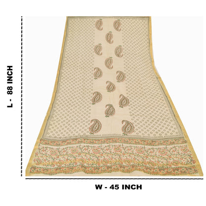Sanskriti Vintage Ivory Dupatta Long Stole Pure Silk Printed Premium Wrap Scarve