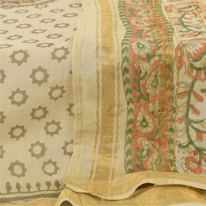 Sanskriti Vintage Ivory Dupatta Long Stole Pure Silk Printed Premium Wrap Scarve