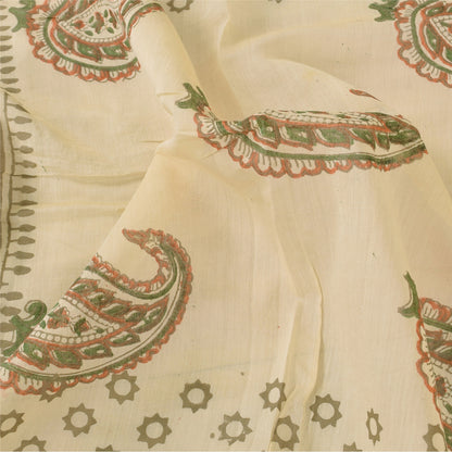 Sanskriti Vintage Ivory Dupatta Long Stole Pure Silk Printed Premium Wrap Scarve