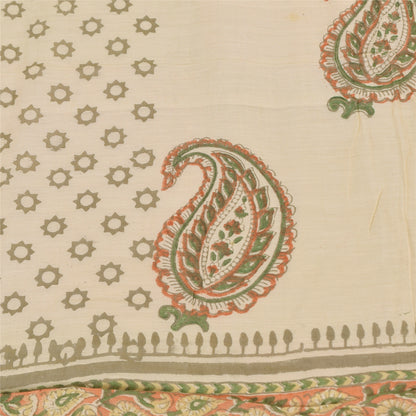 Sanskriti Vintage Ivory Dupatta Long Stole Pure Silk Printed Premium Wrap Scarve