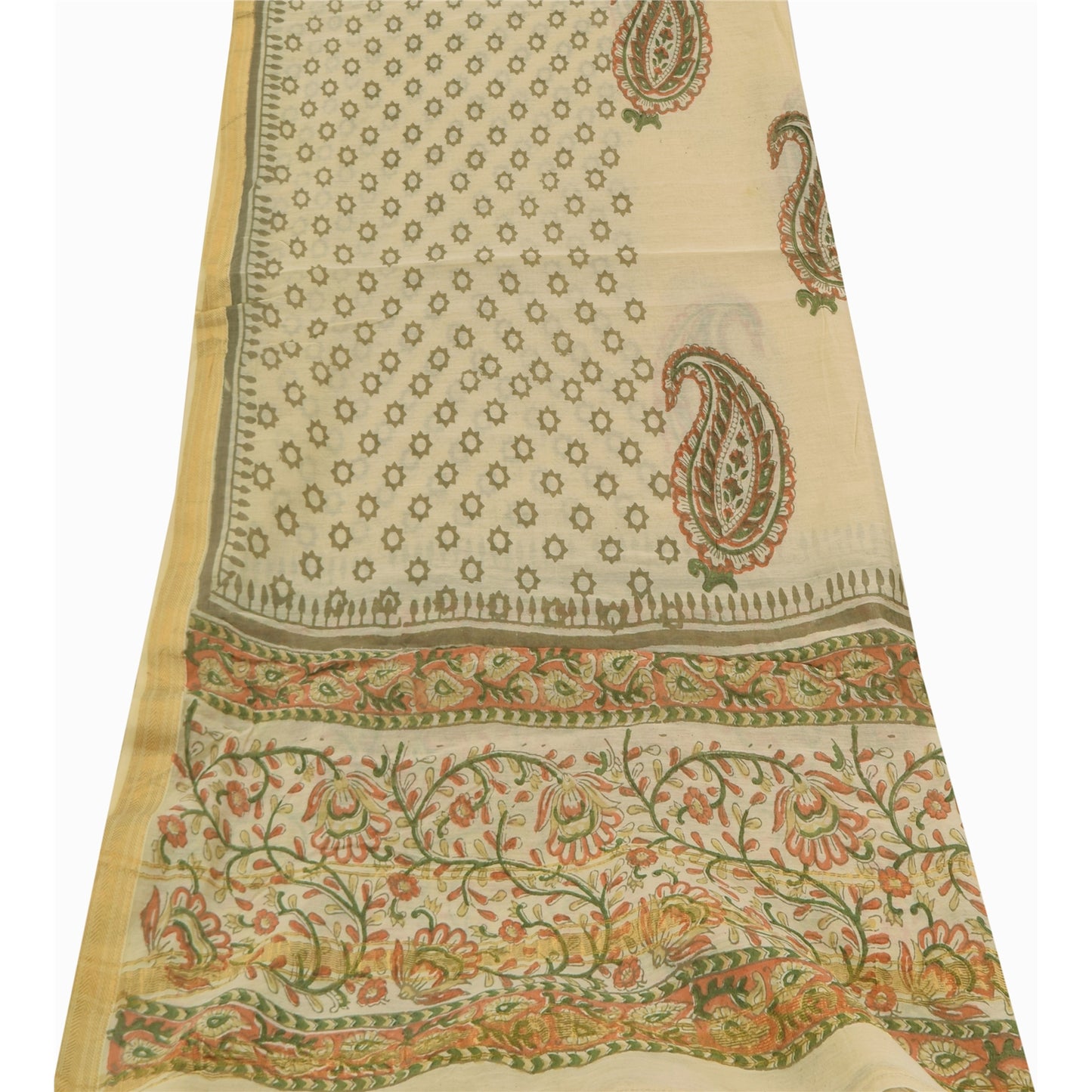 Sanskriti Vintage Ivory Dupatta Long Stole Pure Silk Printed Premium Wrap Scarve