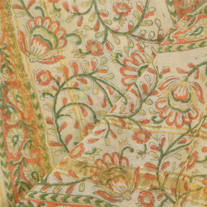 Sanskriti Vintage Ivory Dupatta Long Stole Pure Silk Printed Premium Wrap Scarve