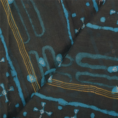 Sanskriti Vintage Black Dupatta Long Stole Pure Silk Hand Beaded Printed Scarves