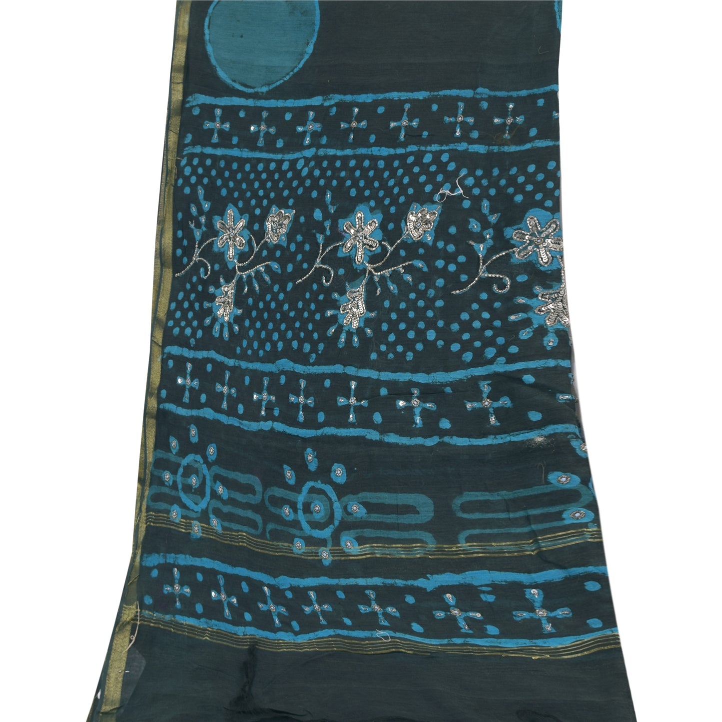 Sanskriti Vintage Black Dupatta Long Stole Pure Silk Hand Beaded Printed Scarves