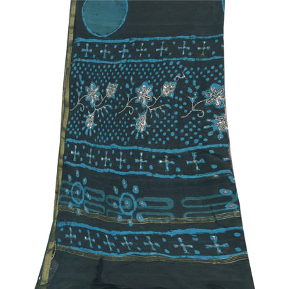 Sanskriti Vintage Black Dupatta Long Stole Pure Silk Hand Beaded Printed Scarves