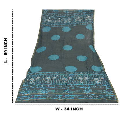 Sanskriti Vintage Black Dupatta Long Stole Pure Silk Hand Beaded Printed Scarves