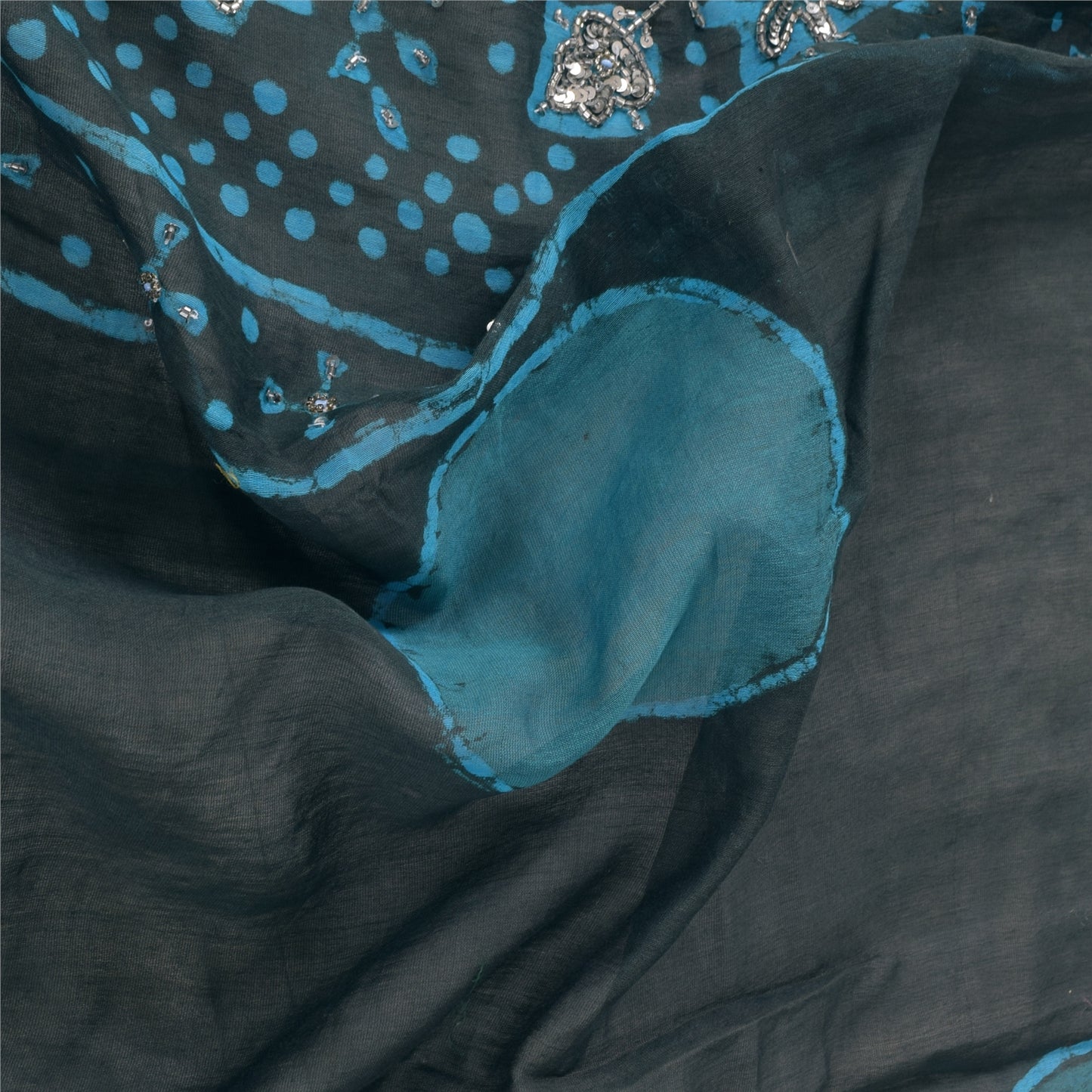 Sanskriti Vintage Black Dupatta Long Stole Pure Silk Hand Beaded Printed Scarves