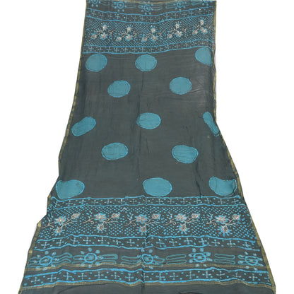 Sanskriti Vintage Black Dupatta Long Stole Pure Silk Hand Beaded Printed Scarves