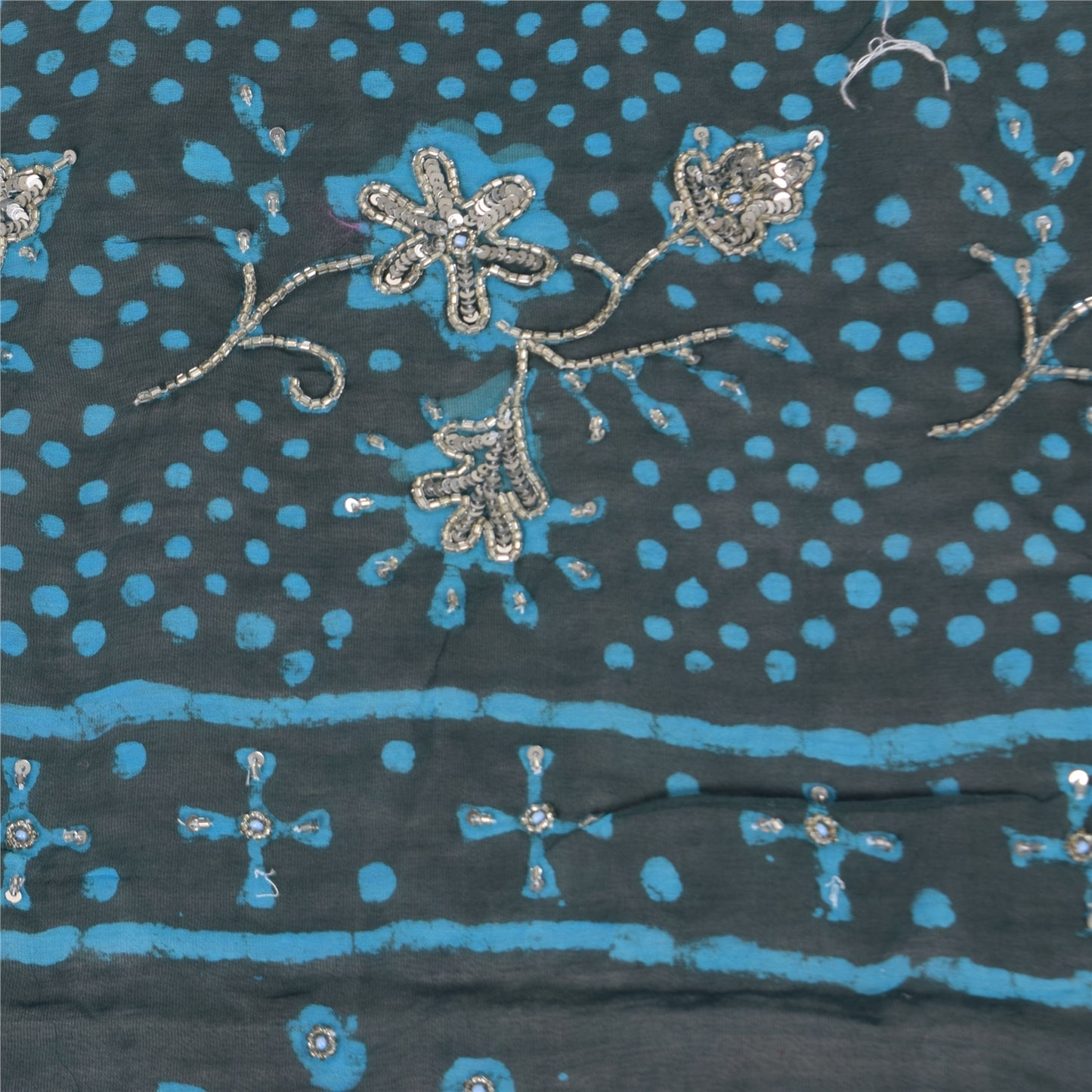 Sanskriti Vintage Black Dupatta Long Stole Pure Silk Hand Beaded Printed Scarves