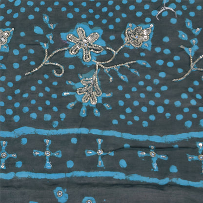 Sanskriti Vintage Black Dupatta Long Stole Pure Silk Hand Beaded Printed Scarves