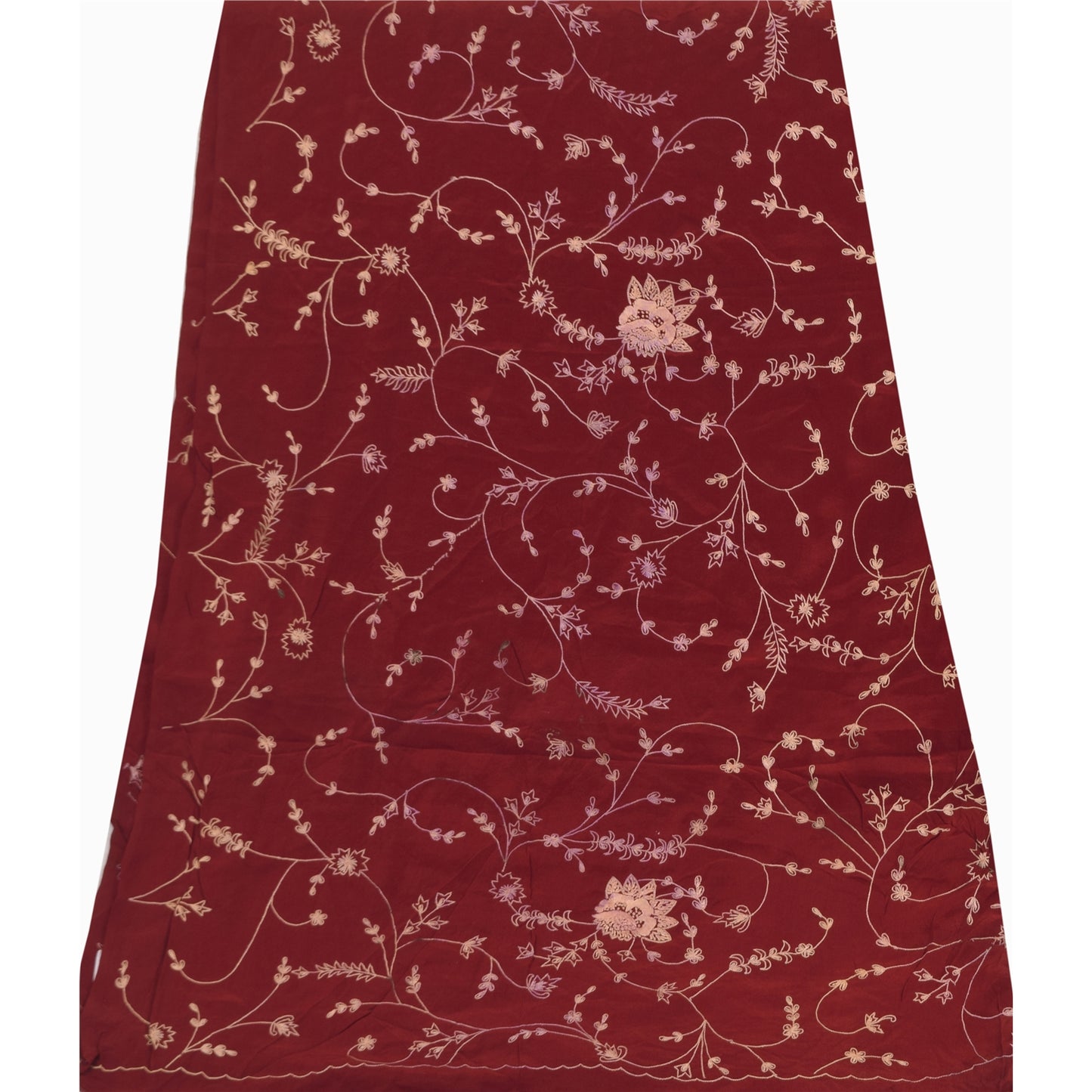 Sanskriti Vintage Red Dupatta Long Stole Pure Crepe Embroidered Premium Scarves