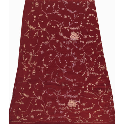 Sanskriti Vintage Red Dupatta Long Stole Pure Crepe Embroidered Premium Scarves