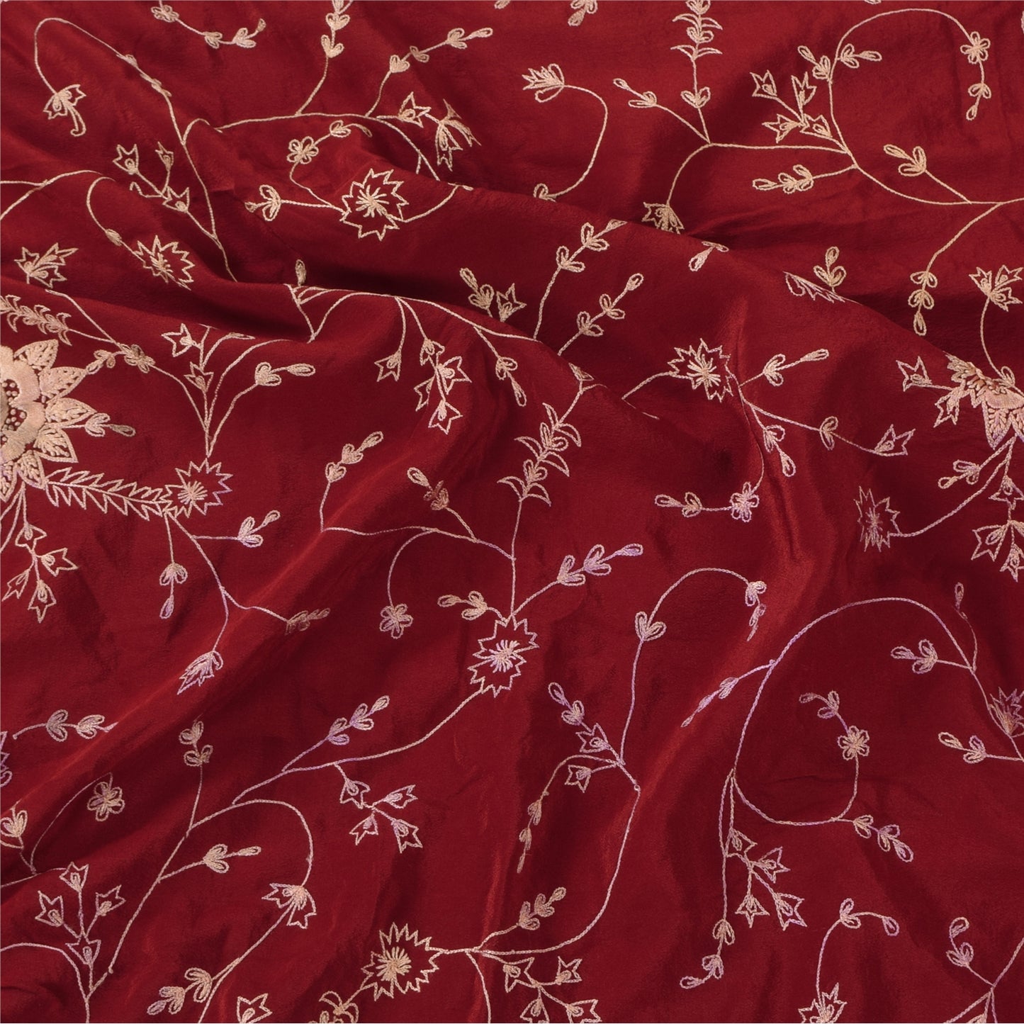 Sanskriti Vintage Red Dupatta Long Stole Pure Crepe Embroidered Premium Scarves