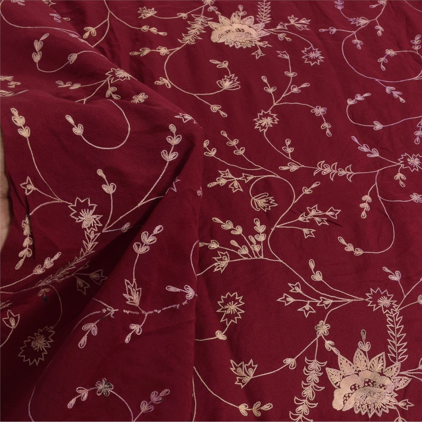 Sanskriti Vintage Red Dupatta Long Stole Pure Crepe Embroidered Premium Scarves