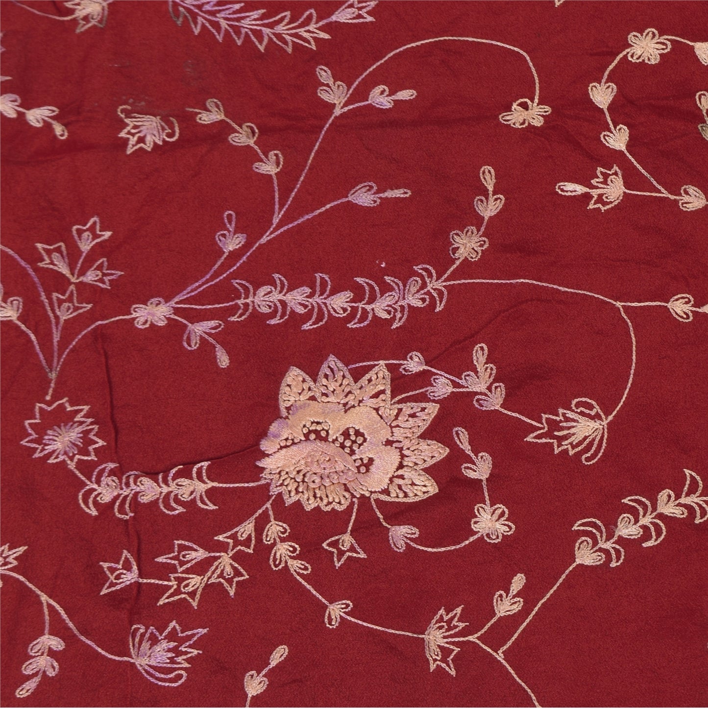 Sanskriti Vintage Red Dupatta Long Stole Pure Crepe Embroidered Premium Scarves