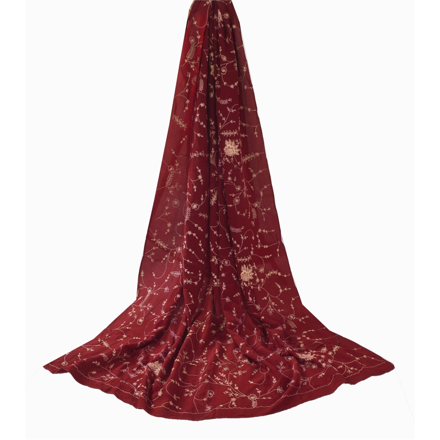 Sanskriti Vintage Red Dupatta Long Stole Pure Crepe Embroidered Premium Scarves