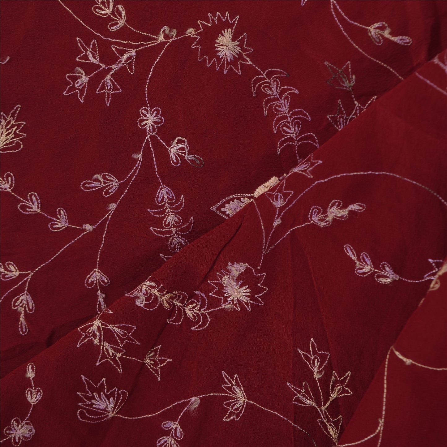 Sanskriti Vintage Red Dupatta Long Stole Pure Crepe Embroidered Premium Scarves