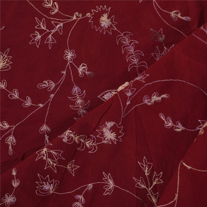 Sanskriti Vintage Red Dupatta Long Stole Pure Crepe Embroidered Premium Scarves