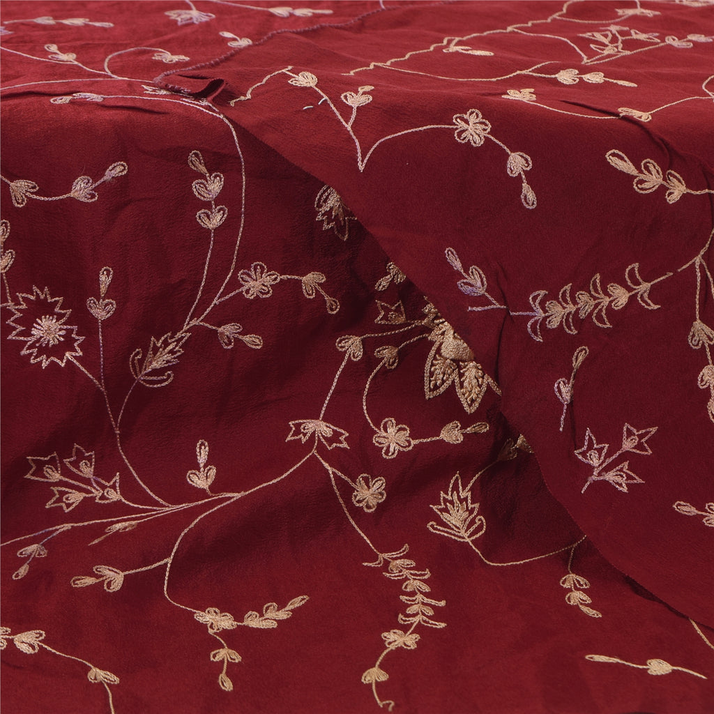 Sanskriti Vintage Red Dupatta Long Stole Pure Crepe Embroidered Premium Scarves