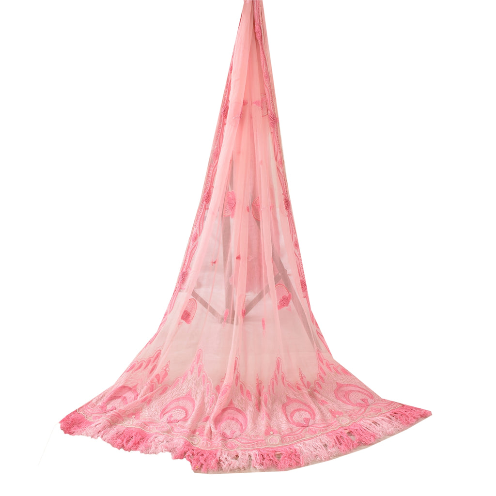 Sanskriti Vintage Peach Dupatta Long Stole Pure Silk Embroidered Premium Scarves