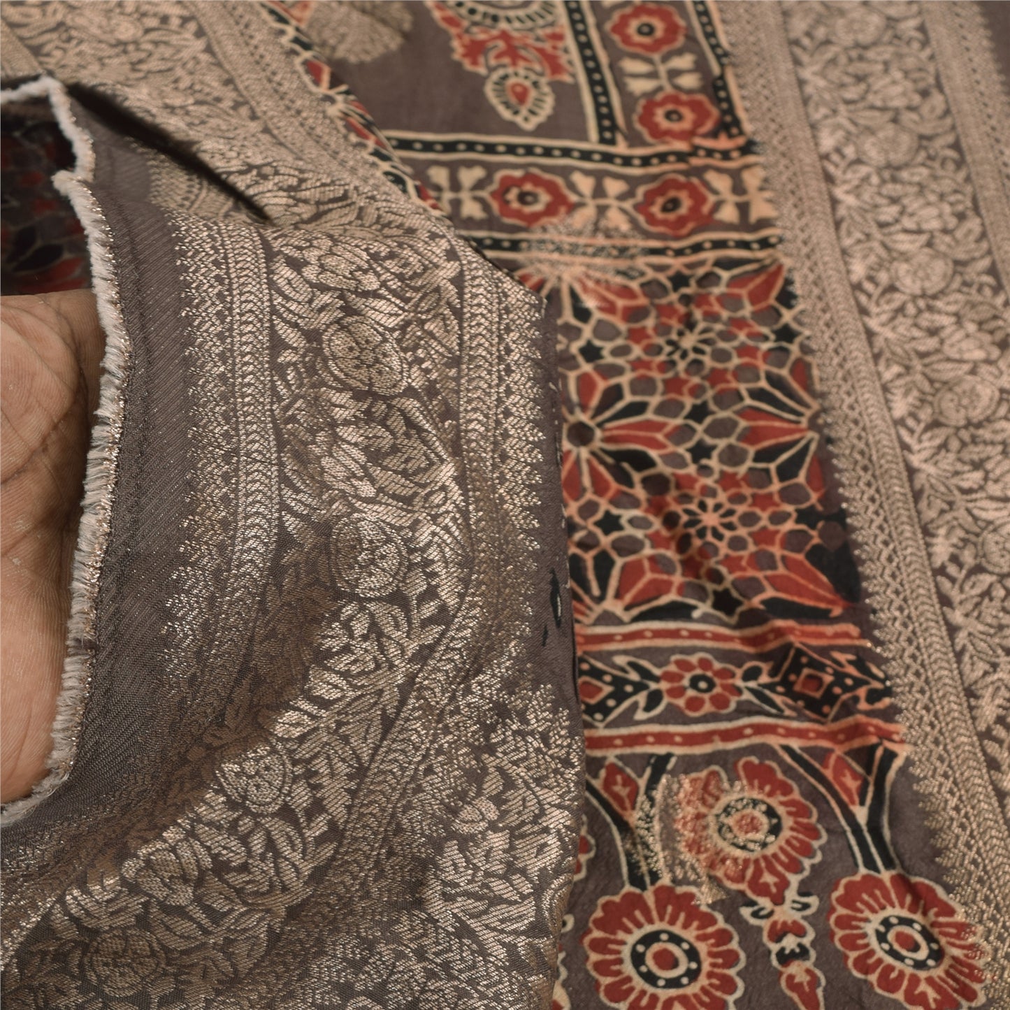 Sanskriti Vintage Brown Dupatta Long Stole Pure Georgette Printed Woven Scarves