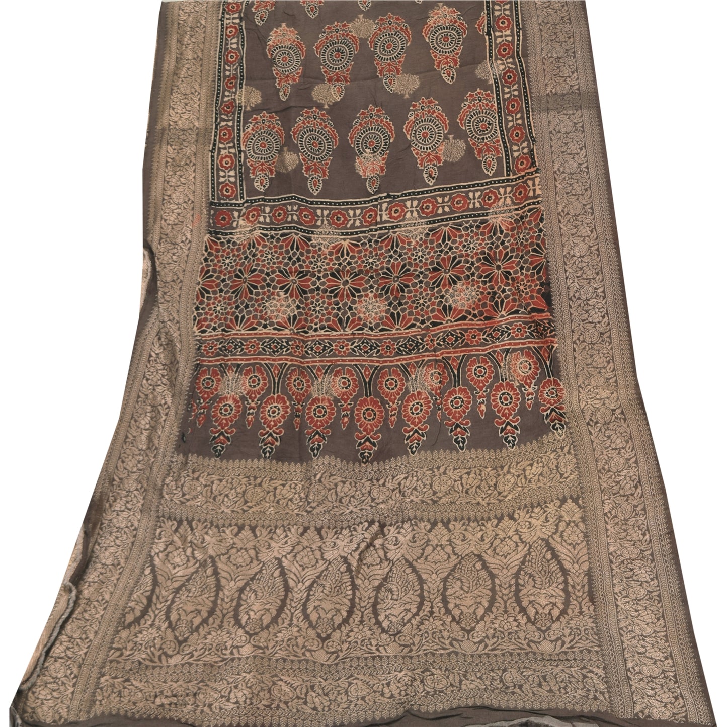Sanskriti Vintage Brown Dupatta Long Stole Pure Georgette Printed Woven Scarves
