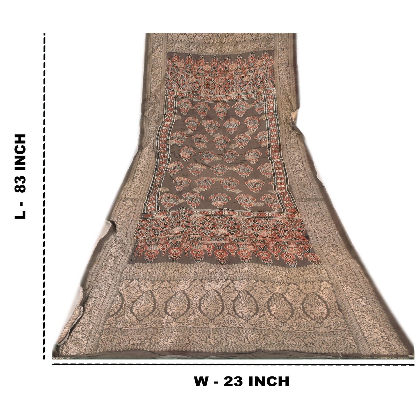 Sanskriti Vintage Brown Dupatta Long Stole Pure Georgette Printed Woven Scarves