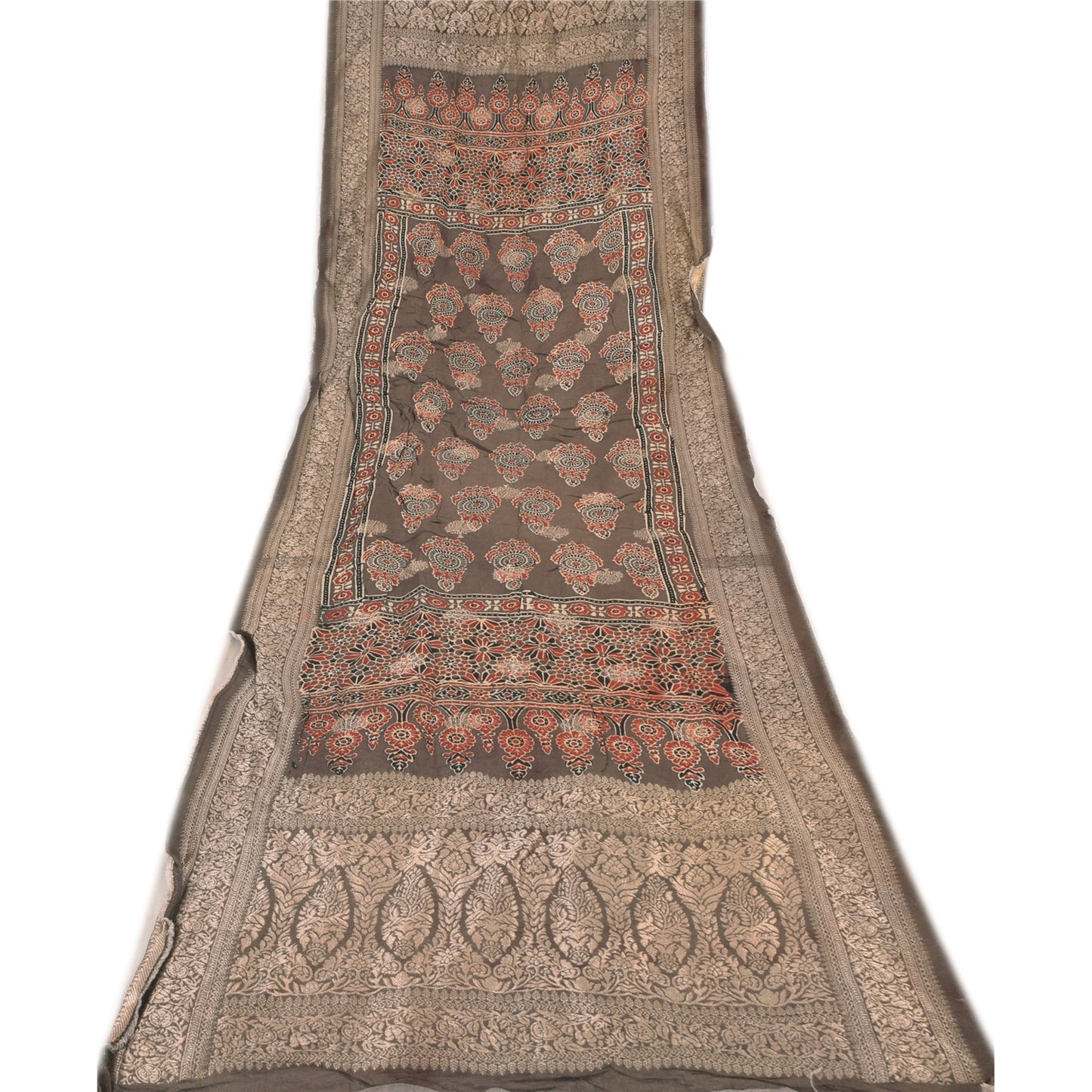 Sanskriti Vintage Brown Dupatta Long Stole Pure Georgette Printed Woven Scarves