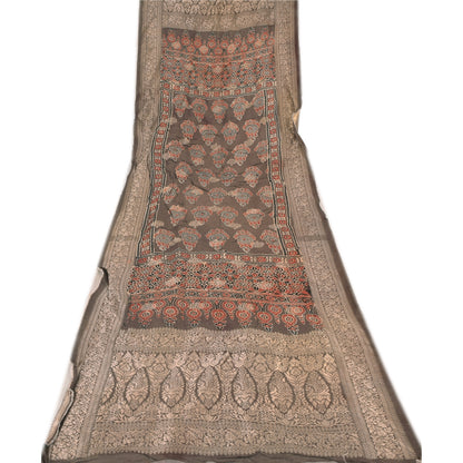 Sanskriti Vintage Brown Dupatta Long Stole Pure Georgette Printed Woven Scarves