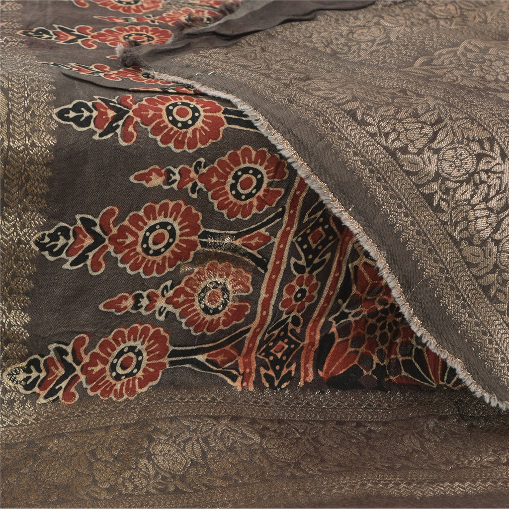 Sanskriti Vintage Brown Dupatta Long Stole Pure Georgette Printed Woven Scarves