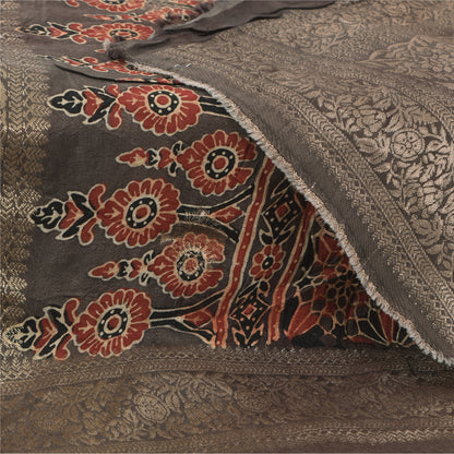 Sanskriti Vintage Brown Dupatta Long Stole Pure Georgette Printed Woven Scarves