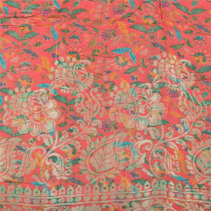 Sanskriti Vintage Salmon Dupatta Long Stole Blend Silk Hand Woven Printed Hijab