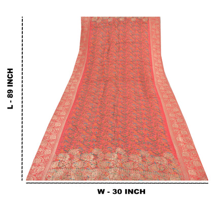 Sanskriti Vintage Salmon Dupatta Long Stole Blend Silk Hand Woven Printed Hijab