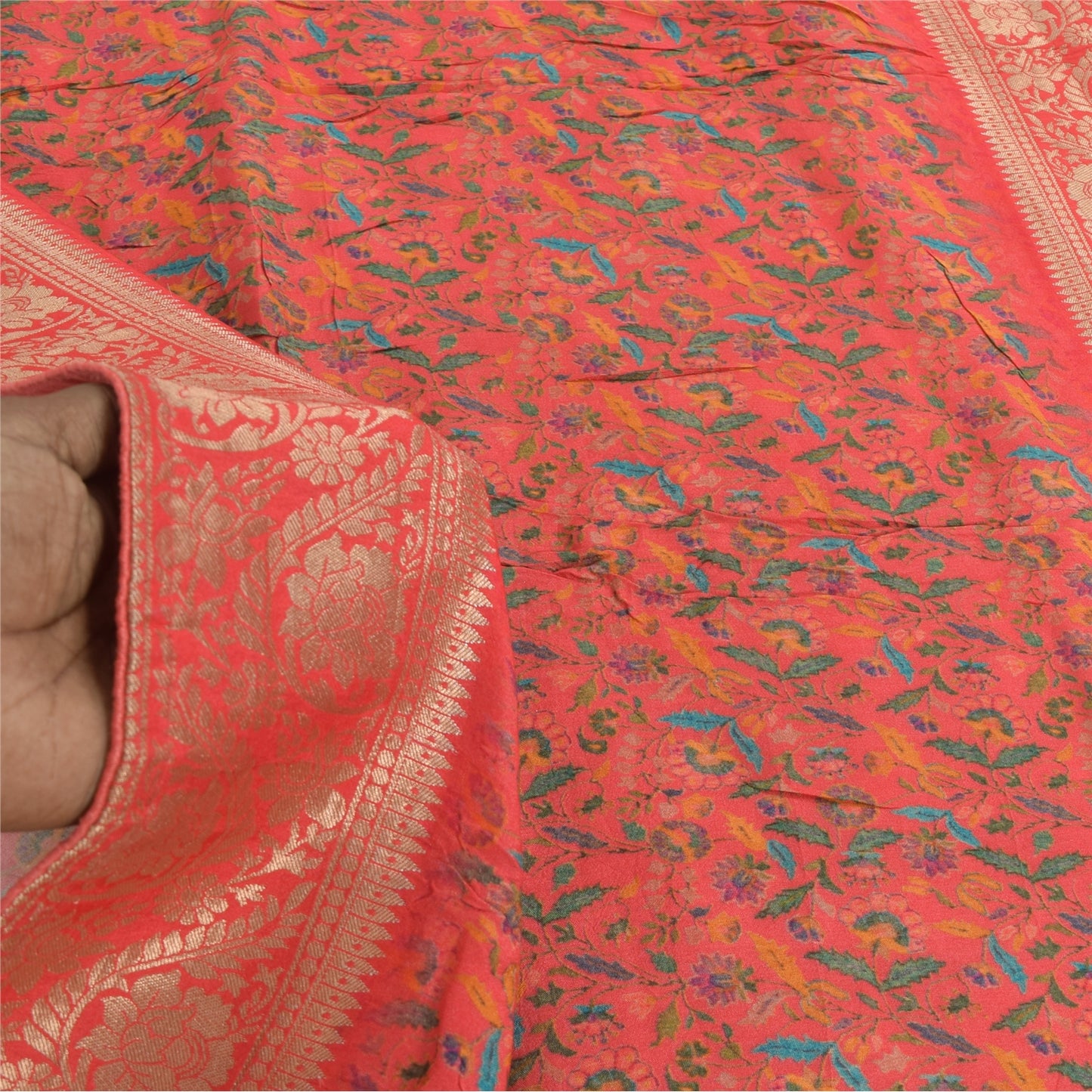 Sanskriti Vintage Salmon Dupatta Long Stole Blend Silk Hand Woven Printed Hijab