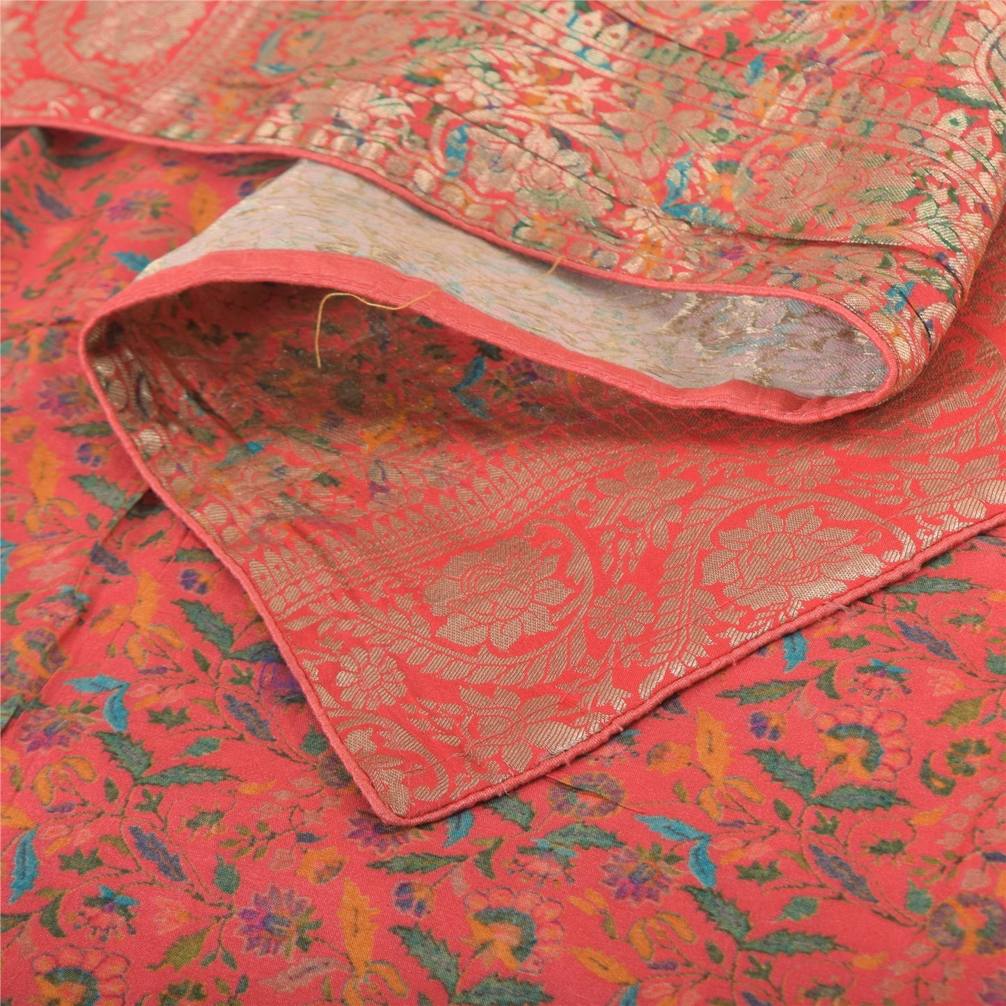 Sanskriti Vintage Salmon Dupatta Long Stole Blend Silk Hand Woven Printed Hijab