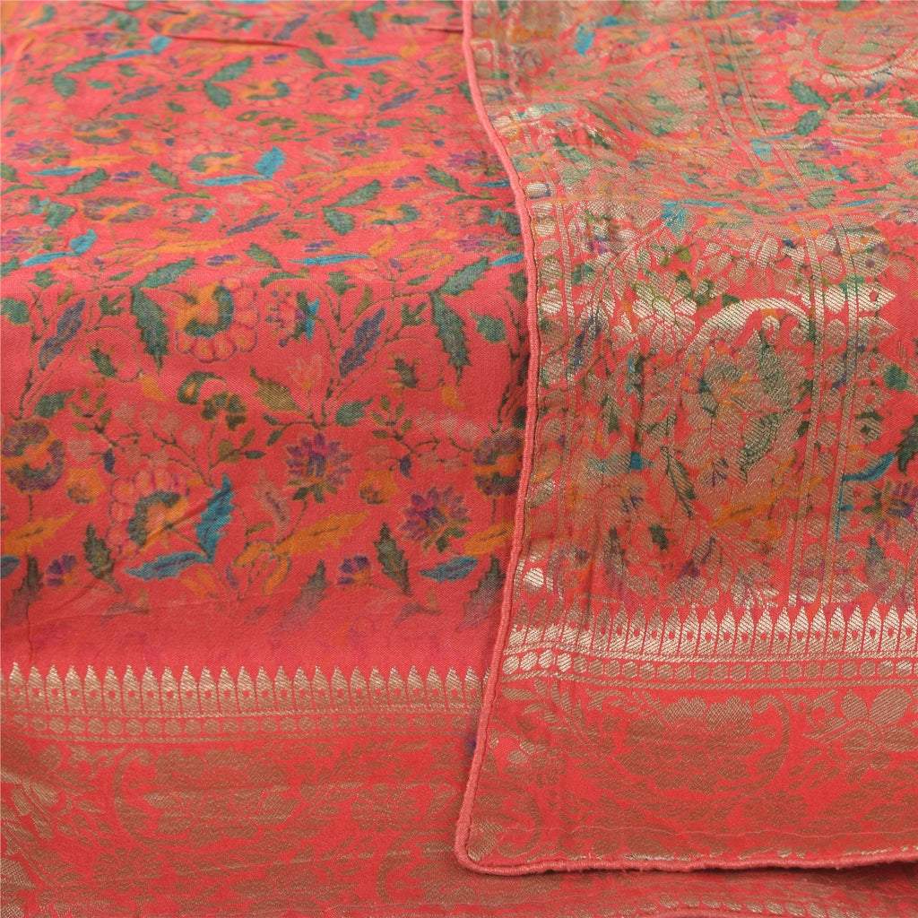 Sanskriti Vintage Salmon Dupatta Long Stole Blend Silk Hand Woven Printed Hijab