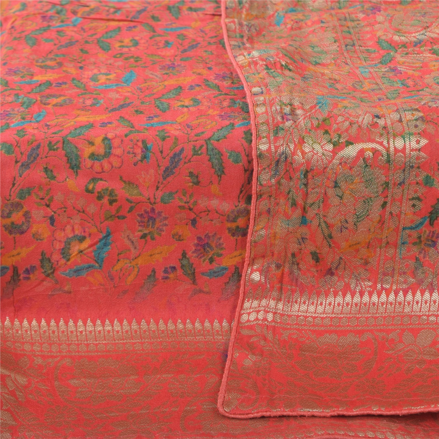 Sanskriti Vintage Salmon Dupatta Long Stole Blend Silk Hand Woven Printed Hijab