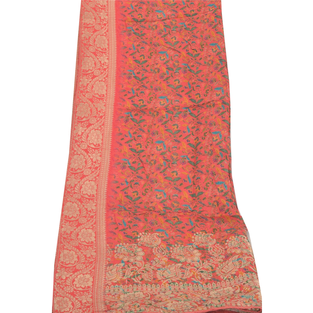 Sanskriti Vintage Salmon Dupatta Long Stole Blend Silk Hand Woven Printed Hijab