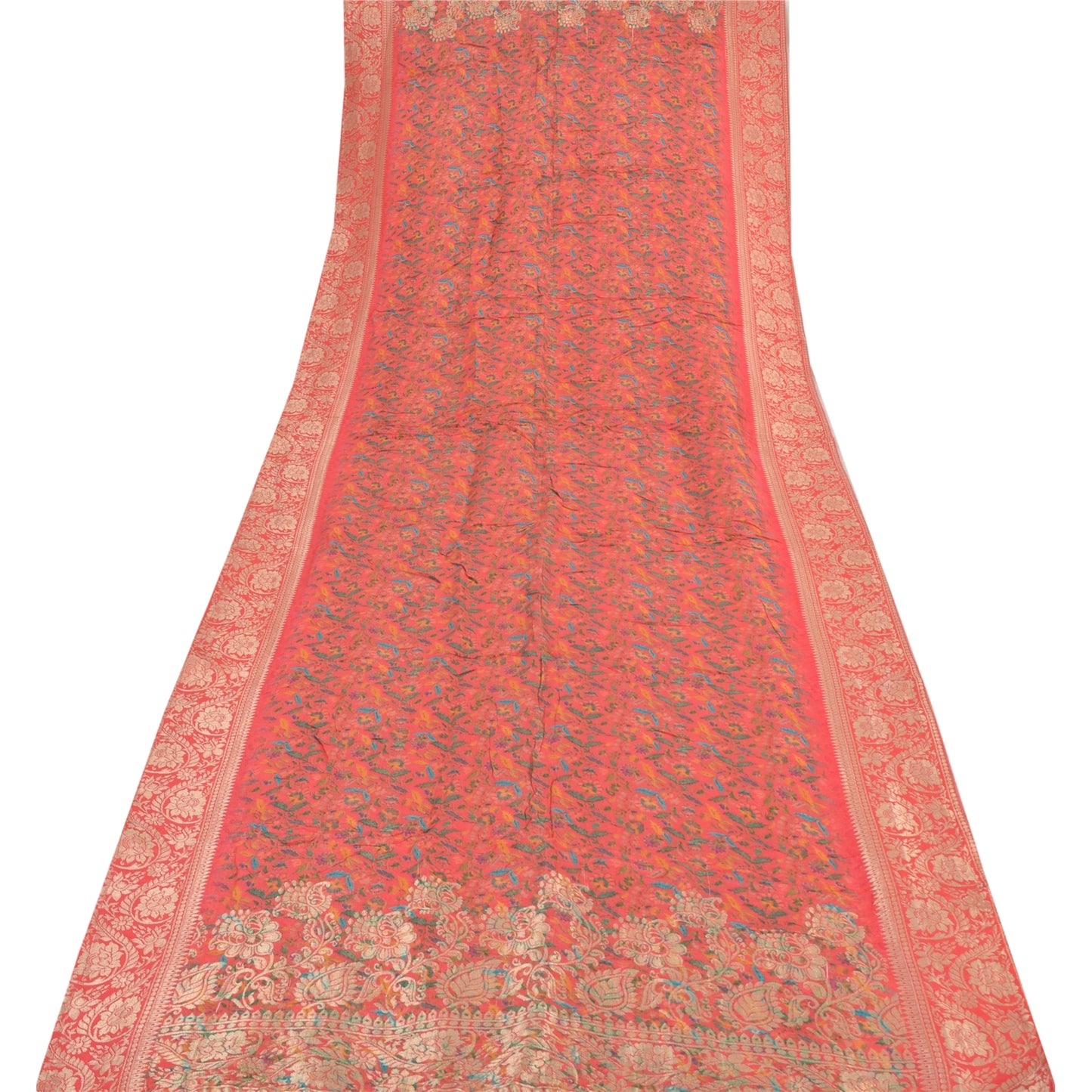 Sanskriti Vintage Salmon Dupatta Long Stole Blend Silk Hand Woven Printed Hijab