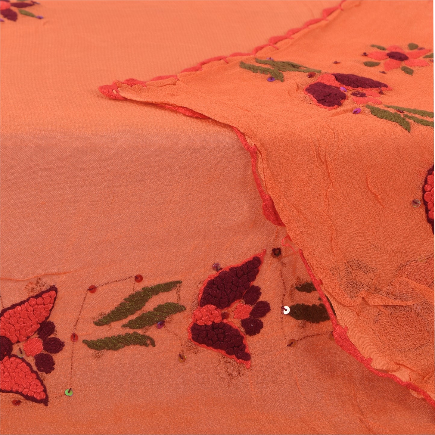 Sanskriti Vintage Orange Dupatta Long Stole Pure Georgette Embroidered Wrap Veil