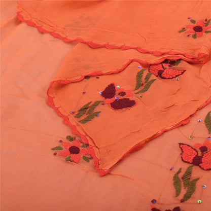 Sanskriti Vintage Orange Dupatta Long Stole Pure Georgette Embroidered Wrap Veil