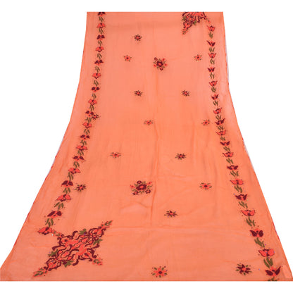 Sanskriti Vintage Orange Dupatta Long Stole Pure Georgette Embroidered Wrap Veil