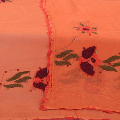 Sanskriti Vintage Orange Dupatta Long Stole Pure Georgette Embroidered Wrap Veil