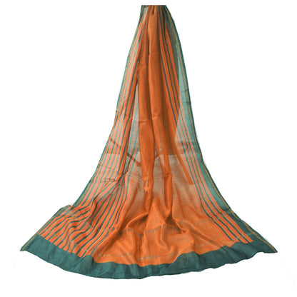 Sanskriti Vintage Long Dupatta/Stole Pure Cotton Orange Printed Scarf Wrap Veil
