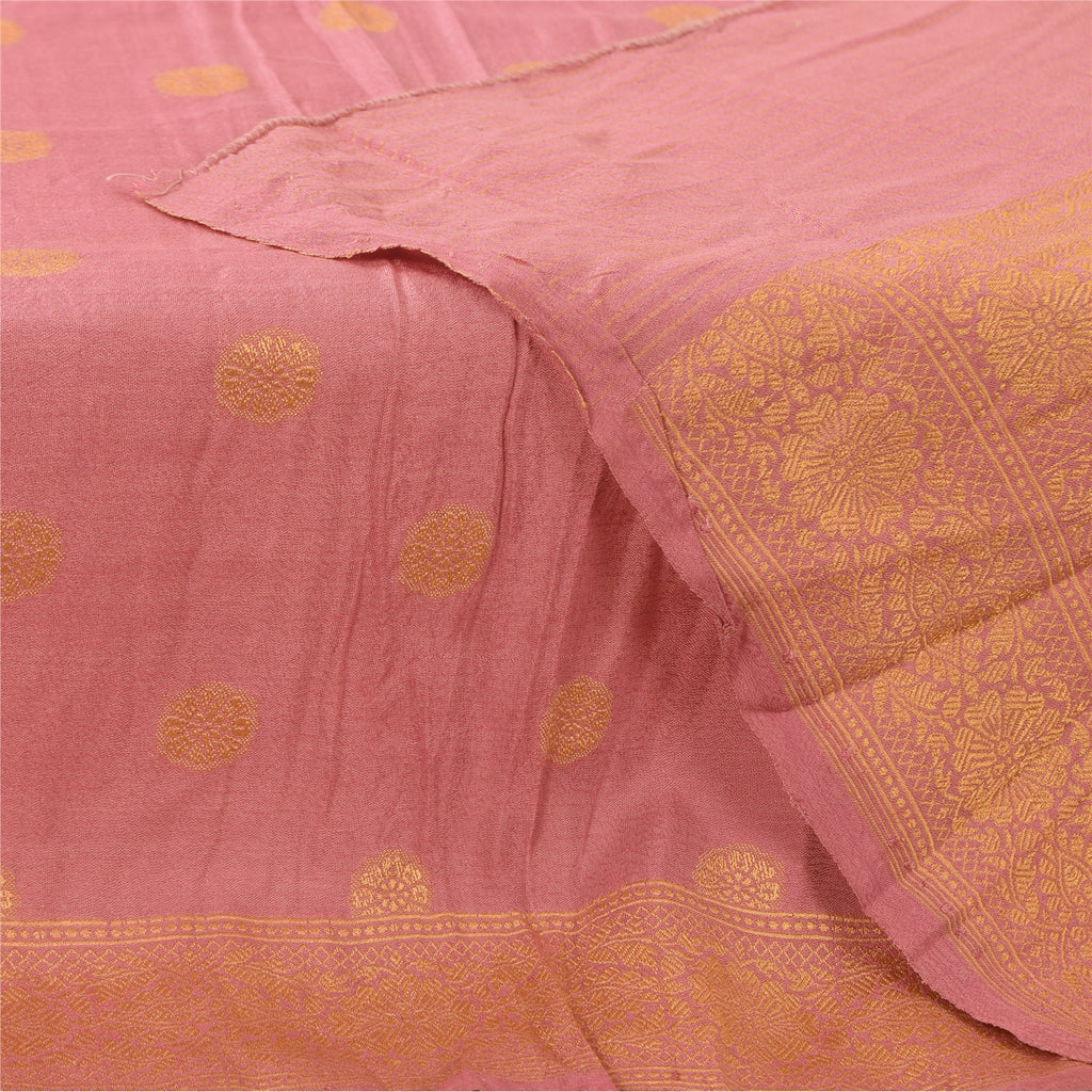 Sanskriti Vintage Lang Dupatta/Stola Ren Silke Pink Gylden Vævet Tørklæde Slør