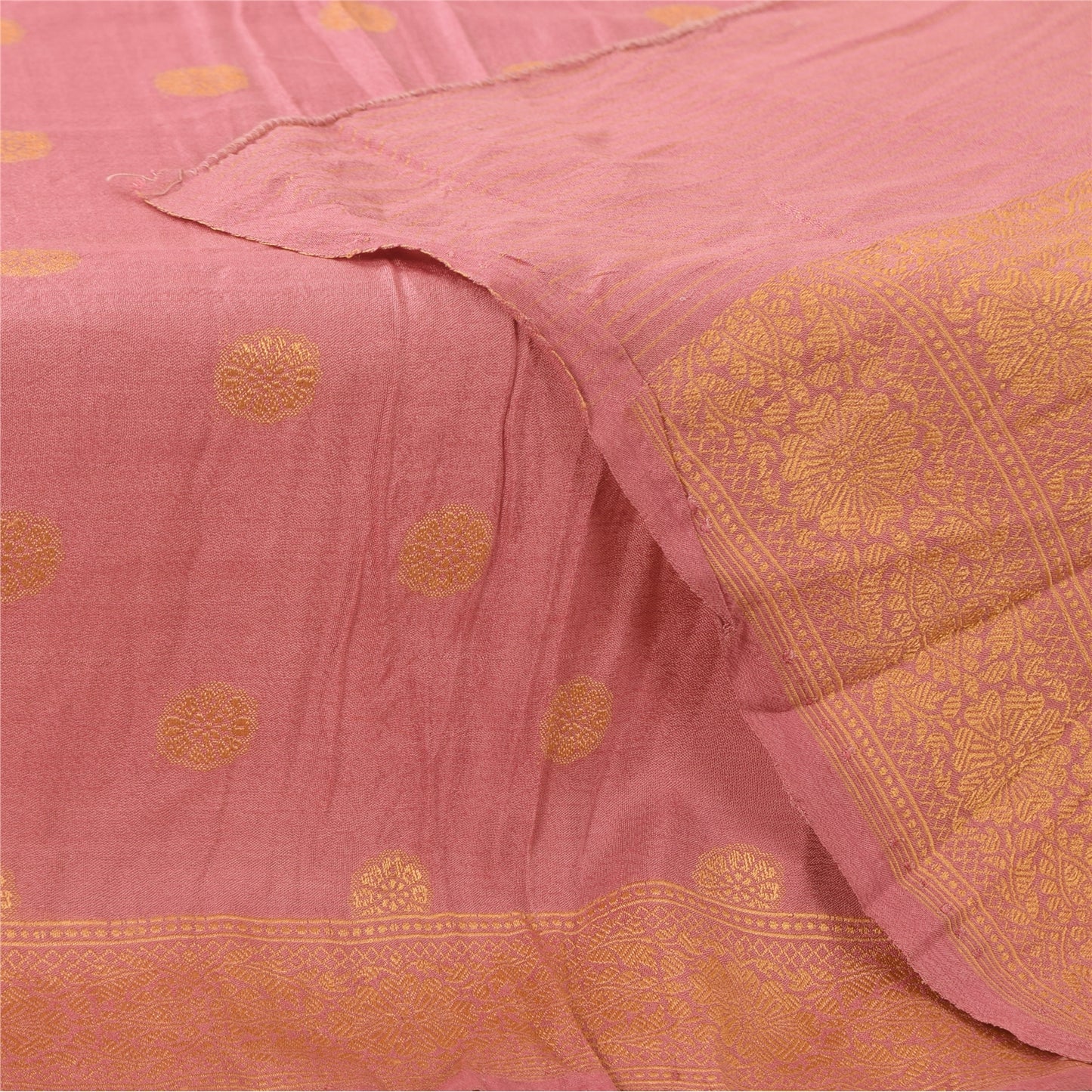 Sanskriti Vintage Long Dupatta/Stole Pure Silk Pink Golden Woven Scarf Wrap Veil