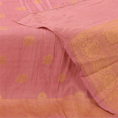 Sanskriti Vintage Long Dupatta/Stole Pure Silk Pink Golden Woven Scarf Wrap Veil